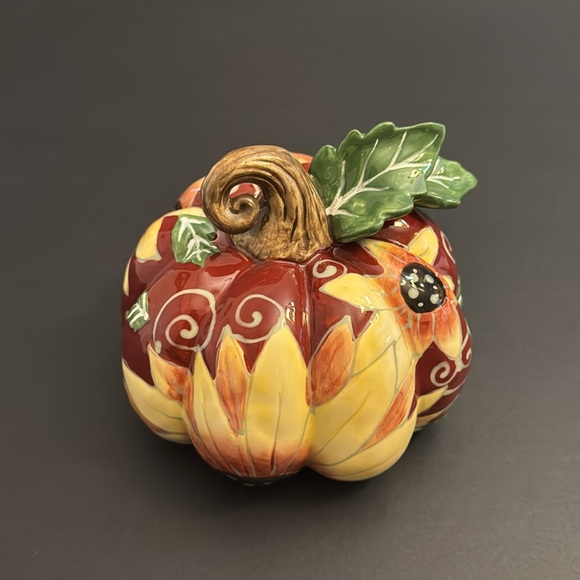 Heather Goldminc Blue Sky Ceramic Pumpkin Decor with Sunflower Design